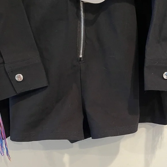 PRIDE Black Shorts Jumpsuit Romper Zip Front w Colorful Fringe Size S  NWT - Picture 8 of 13